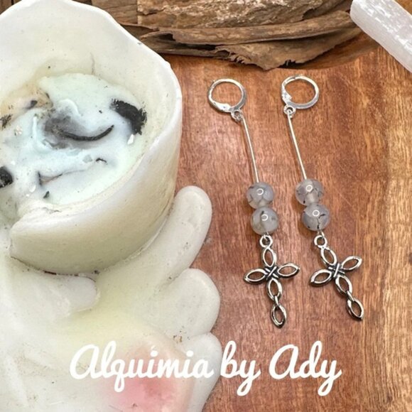Alquimia Silver and Black Earrings black rutile - Picture 1 of 1